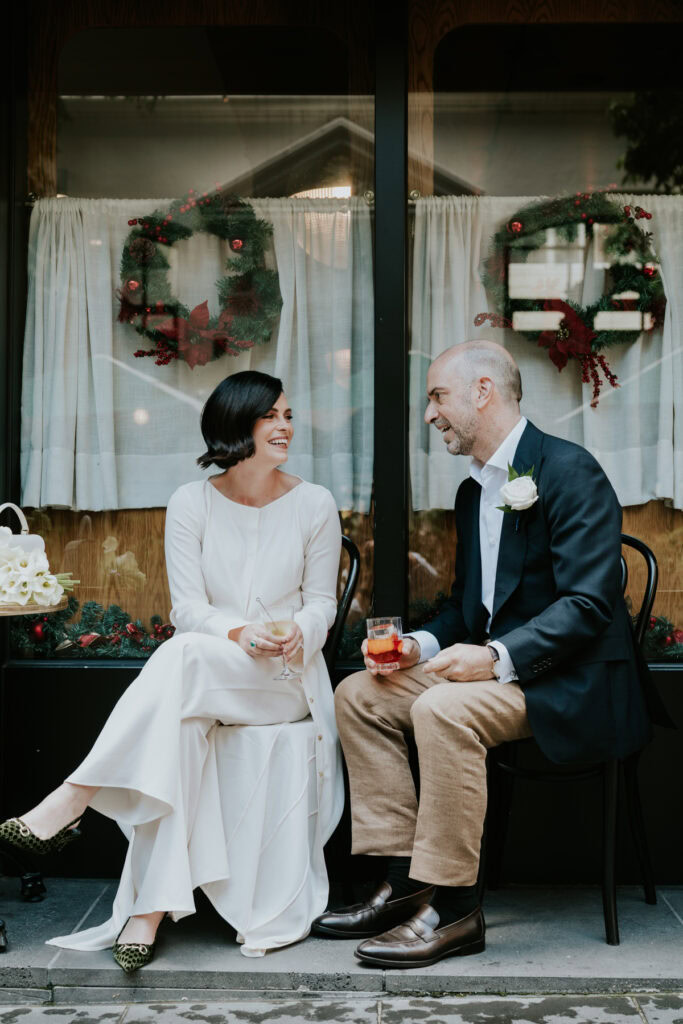 Newly weds enjoy a drink at No.100 Flinders Lane after their Melbourne Registry Office Wedding