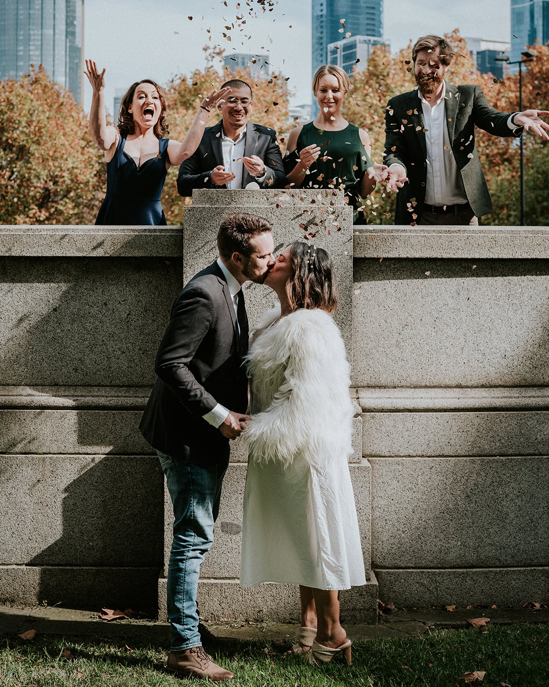 Beautiful couple sharing a kiss during their Melbourne elopement in a scenic outdoor location.